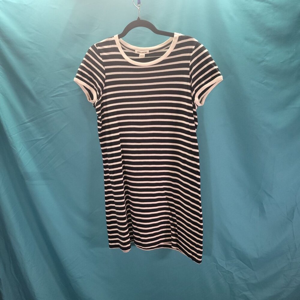 Billabong Womens Black & White Striped T-Shirt Dress Size L